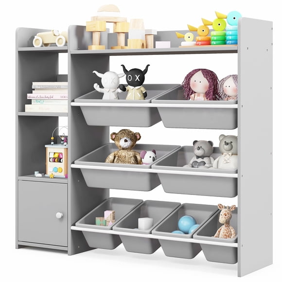 Gymax 4-Tier Kids Toy Storage Organizer Bookshelf w/ 8 Toy Organizer Bins Door