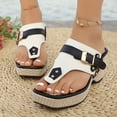 thumbnail image 5 of Gpaecead Women Wedge Thong Sandals Square Toe Woven Fabric Studded Straps Cushioned Plus Size Spring Summer Beach Bohemian Shoes,White, 5 of 8
