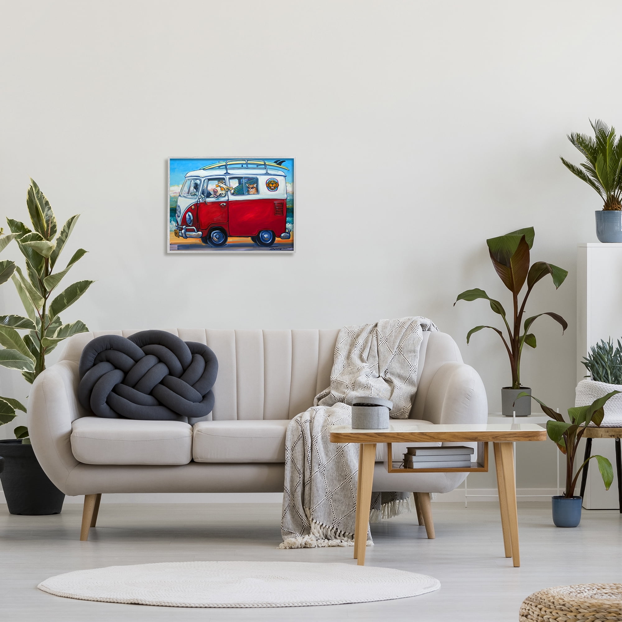 Stupell Industries Pets on Vacation Minibus Animals & Insects Painting Gray Framed Art Print Wall Art, 20 x 16
