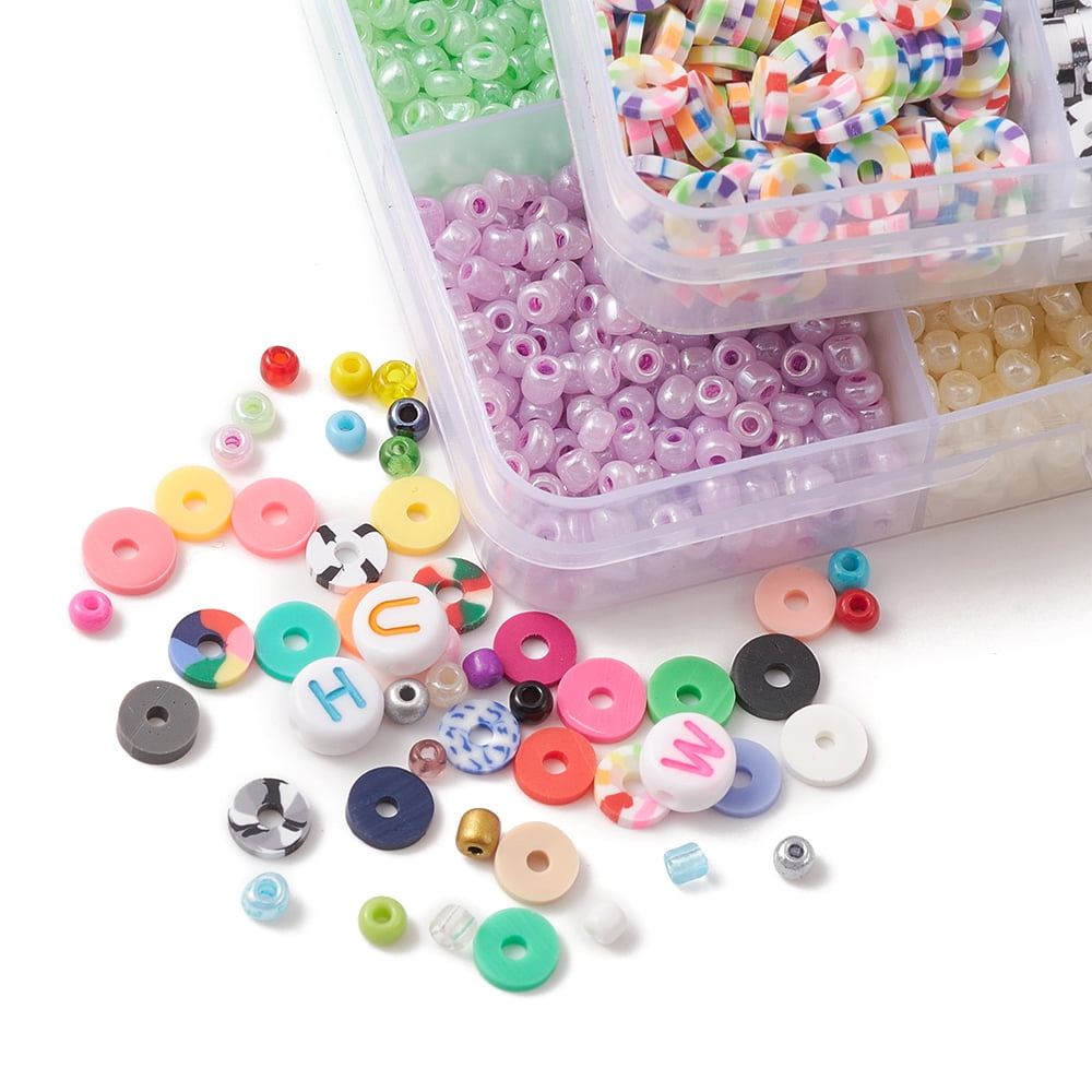 DIY Heishi Surfer Bracelet Making Kit Including Acrylic Letter Polymer Clay Disc Glass Seed Beads Elastic Thread Mixed Color