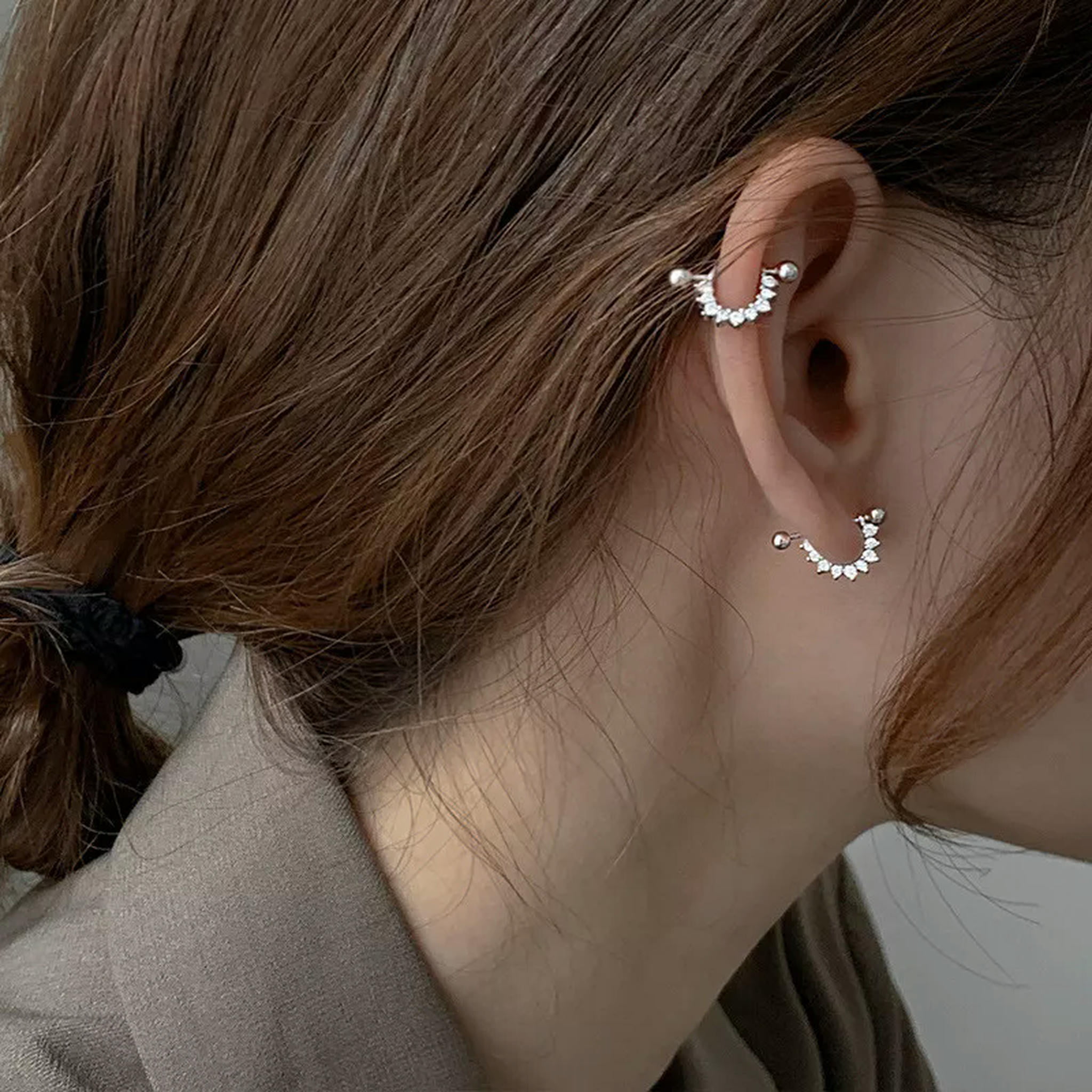 HOOUN Women 925 Sterling Silver CZ Huggie Hoop Screw Back Stud Earrings Trendy Jewelry
