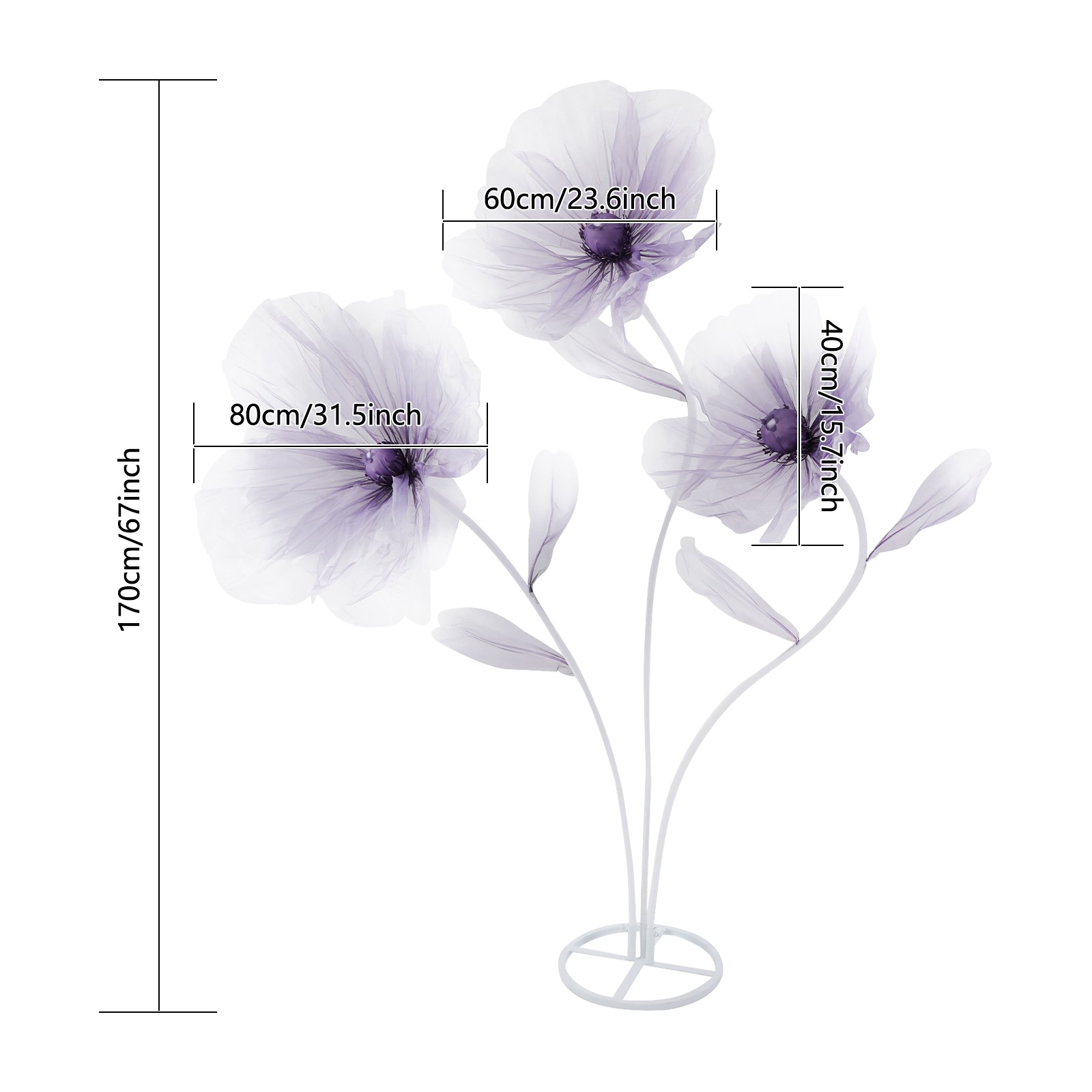 ToppiJoy 67" Giant Artificial Flowers for Decoration, Large Fake Flower with Standing Stems and Base for Wedding Decor, Shop Window, Photography, Banquet (Purple)