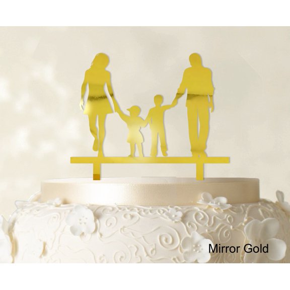 "Wedding Cake Topper With Children Family Silhouette Cake Topper Cake Decorations Cake Color Option Available 6""-7"" Inches Wide"