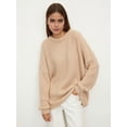 thumbnail image 4 of Women'S Crew Neck Sweater Long Sleeve Lantern Sleeve Hollow Knit Loose Casual Sweater Apricot S, 4 of 9
