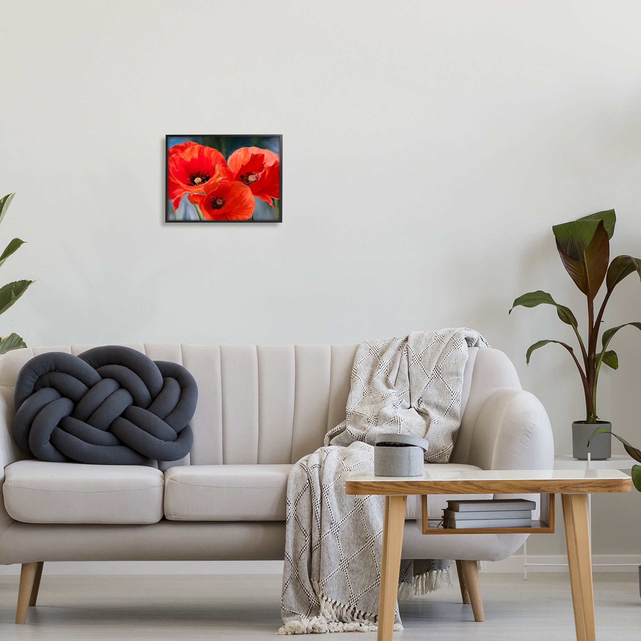 Bold Red Poppy Flower Trio Botanical & Floral Painting Black Framed Art Print Wall Art