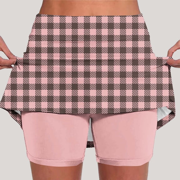 Mifsaly High Waisted Yoga Skorts for Women Plaid Tennis Skirt with Inner Shorts Lightweight Breathable Golf Running Workout Casual Skorts S