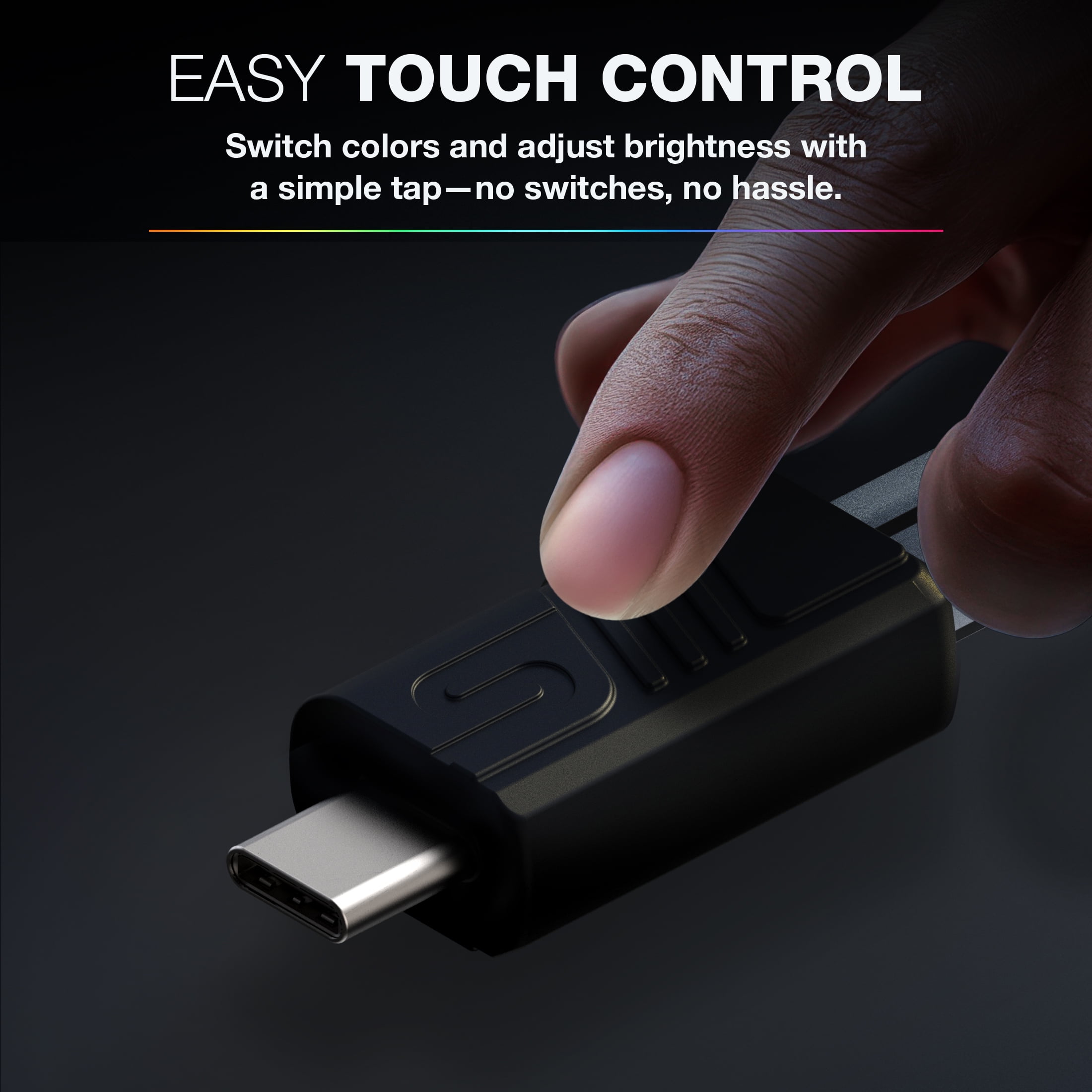 TYPE S Charge & Glow LED Charging Cable, USB-C to USB-C with Lightning Adapter, 3 FT, 10+ Light Modes with Touch Button Control, AC535225