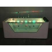 67 Luxury Whirlpool Bathtub with Panoramic Glass Window | 7 Hydro-Massage Jets, Waterfall Faucet & LED Chromatherapy | 1HP 750W Motor, Acrylic Spa Jetted Tub (110V) –Middle Drain
