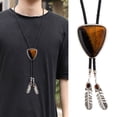 thumbnail image 2 of Aellinatey Western Cowboy Vintage Bolo Tie Leather Rope Triangular Stone Pendant Necktie, 2 of 21