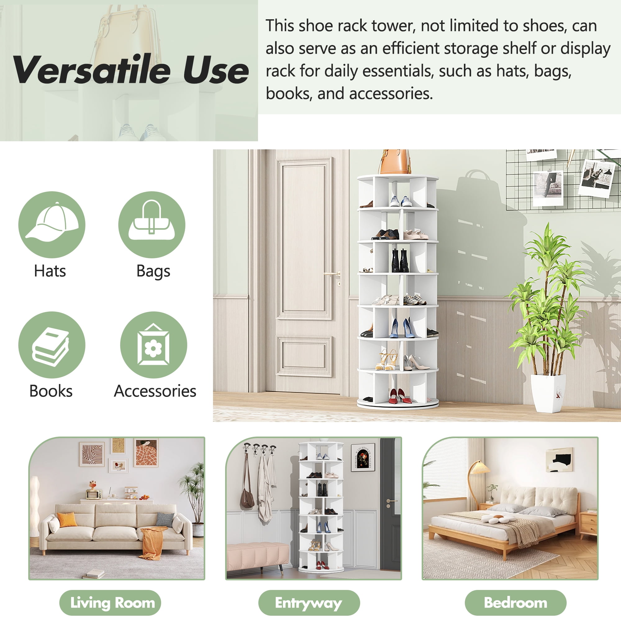Euroco 360-Degree Rotating Shoe Rack Tower with Adjustable 7 Tiers and 35-Pair Capacity – Multifunctional Storage for Shoes, Bags, Hats, and Accessories