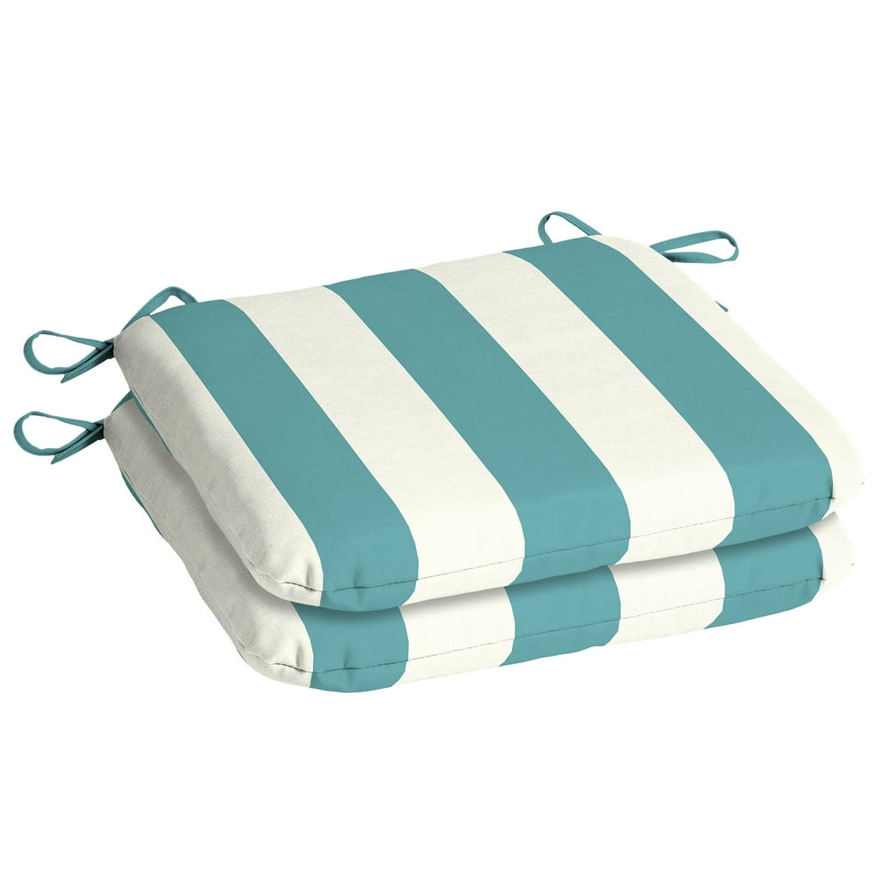 Mainstays Turquoise Stripe 17" x 15.5" Outdoor Seat Pad, 2 Pack