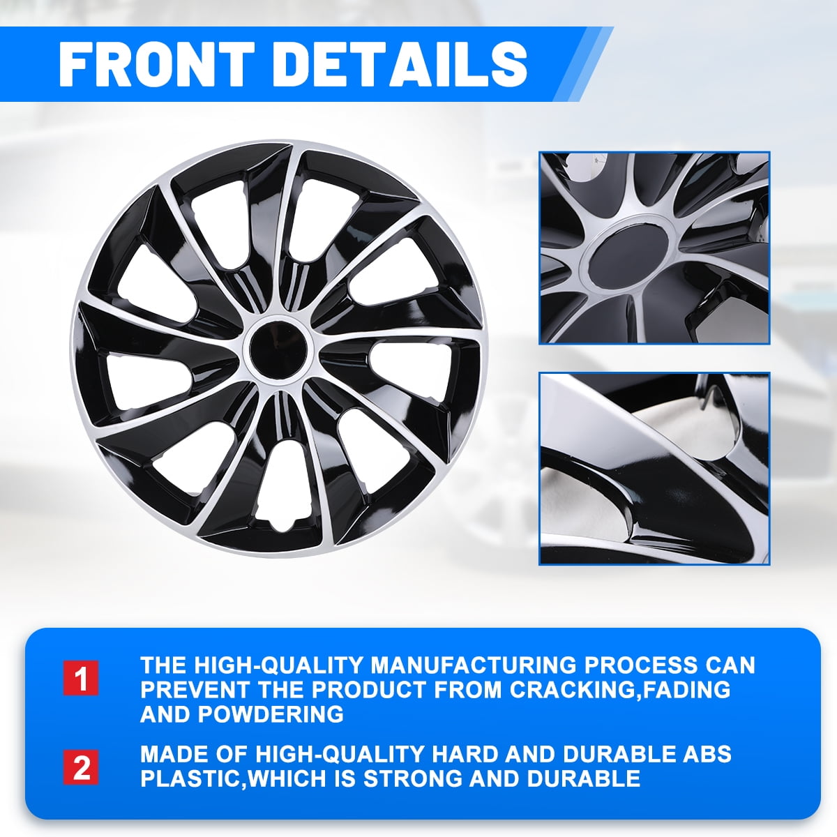 16" Set of 4 Silver & Black Lacquer Wheel Covers Snap on Hub Caps Fit R16 Tire + Steel Rim,ABS Plastic
