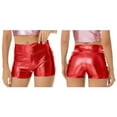 thumbnail image 2 of iiniim Women's Shiny Metallic Stretchy Booty Dance Shorts Hot Pants for Halloween Party Red M, 2 of 7