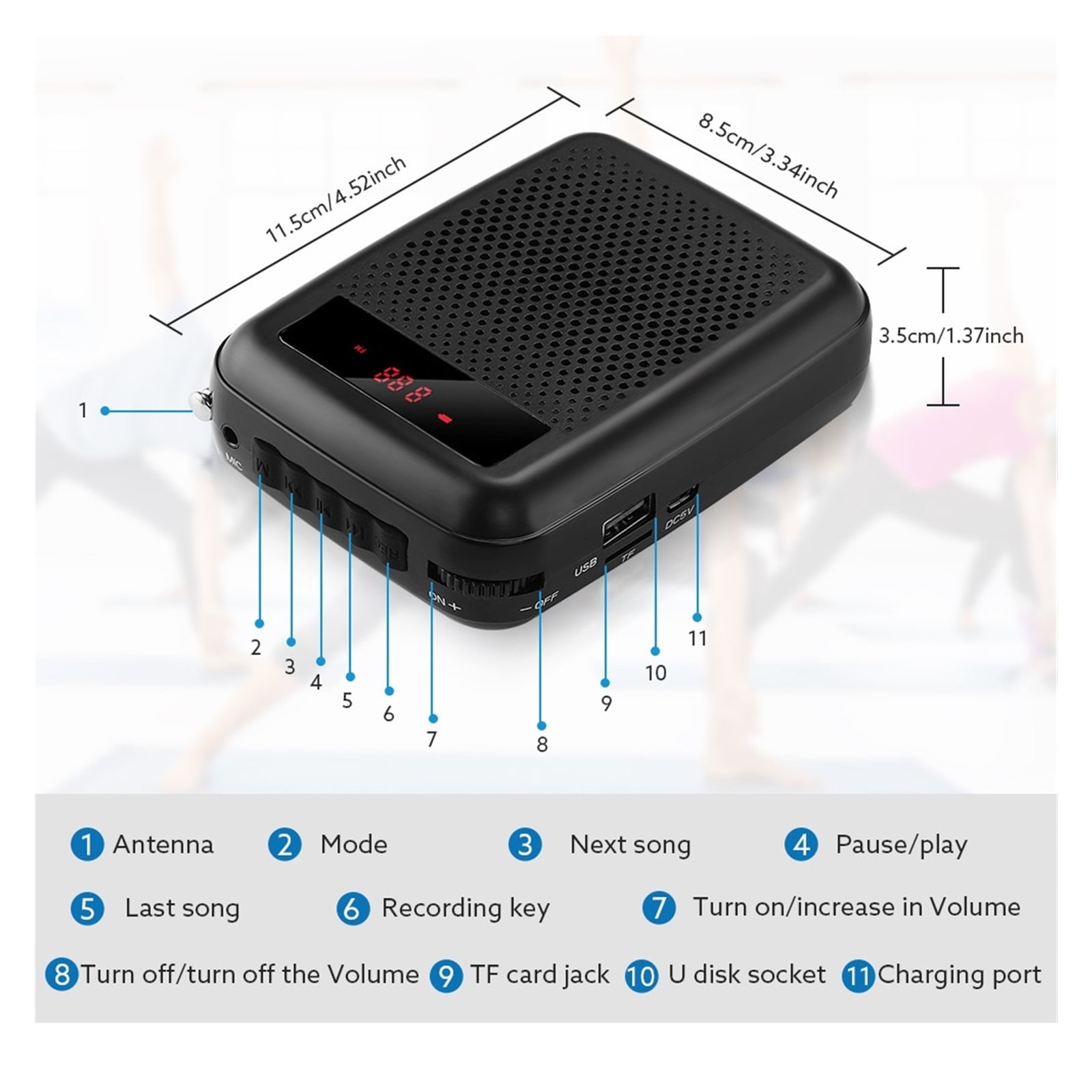 Voice Amplifier Wired Microphone FM Radio AUX Audio Recording Blue-tooth Speaker For Teachers Instructor Mini Megaphone