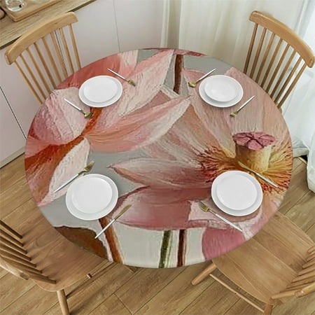 

Patifu Flowers Pink Vase Round Tablecloth Stain-Resistant Washable for Indoor Outdoor Restaurants Weddings Parties Home Kitchen Holiday Dinner - Multiple Sizes Available 31 -35