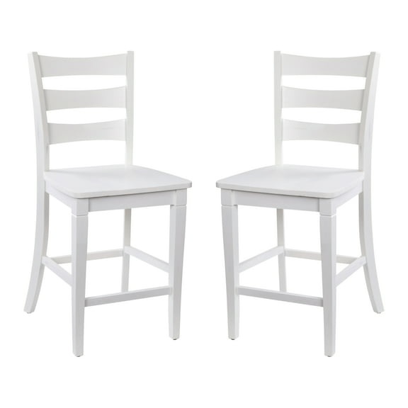 2 Piece Counter Stool, Slatted Design Back, White