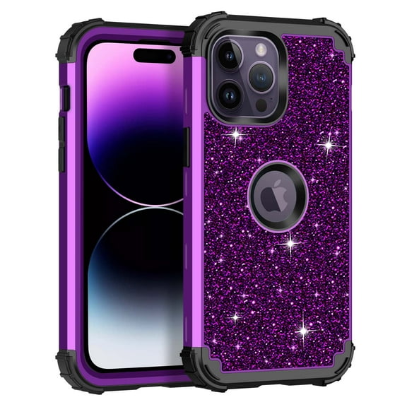 Casetego for iPhone 16 Pro Max Case 6.9" Glitter Sparkly Bling Shockproof Heavy Duty Hybrid Sturdy High Impact Protective Cover for Women Girls,Shiny Purple/Black