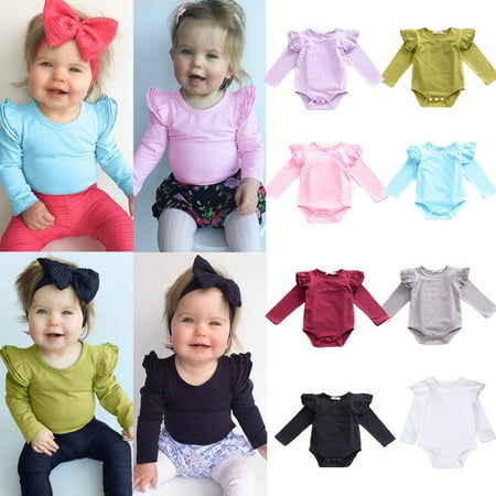 

Infant Newborn Baby Jumpsuit for Girls Boys Long Sleeve Romper Ruffle Solid Color Bodysuit Cotton Soft Clothes Tops Winter Fall