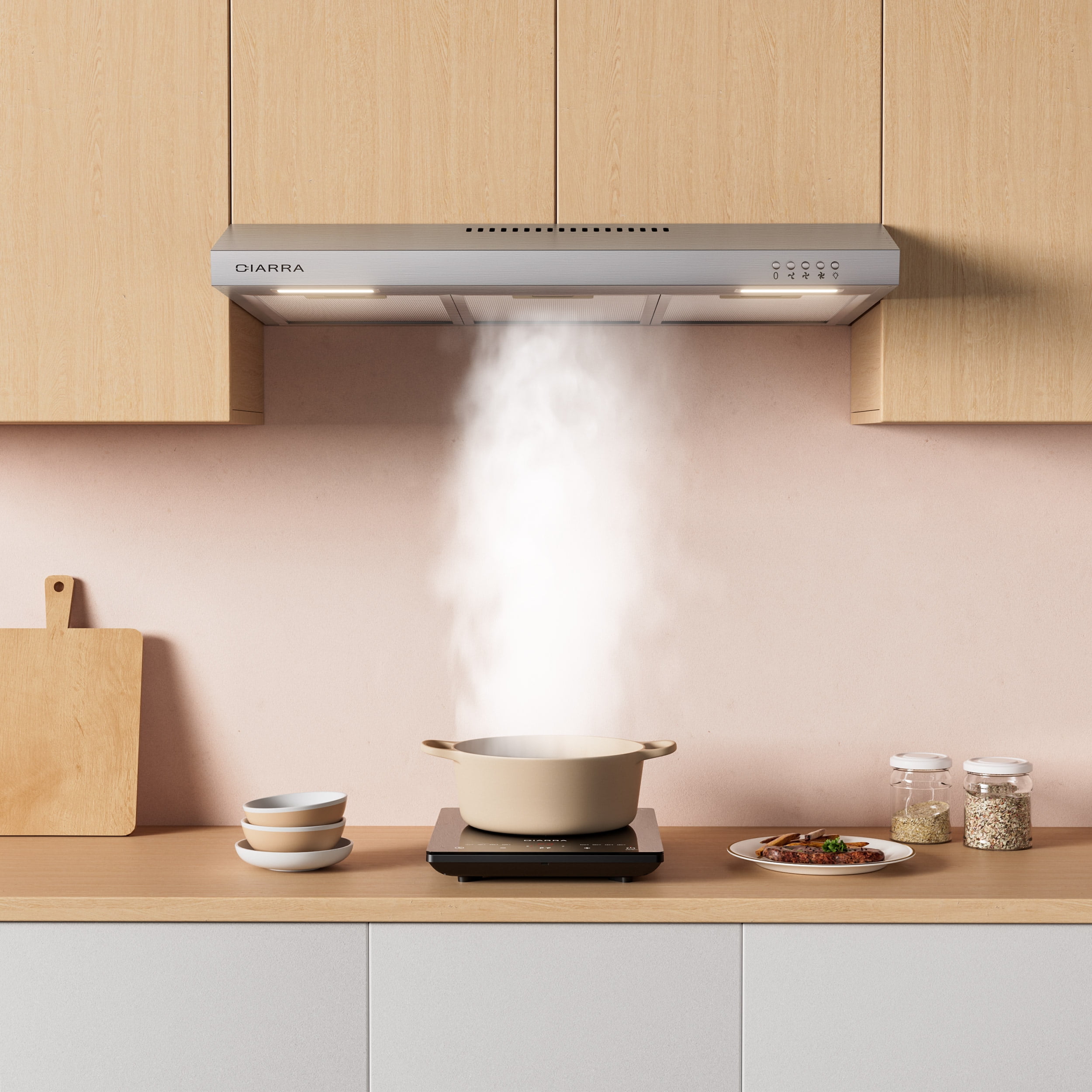 CIARRA 30 in Range Hood Under Cabinet Ductless Convertible Ducted in Stainless Steel with 3 Speed Exhaust Fan CAS918A75