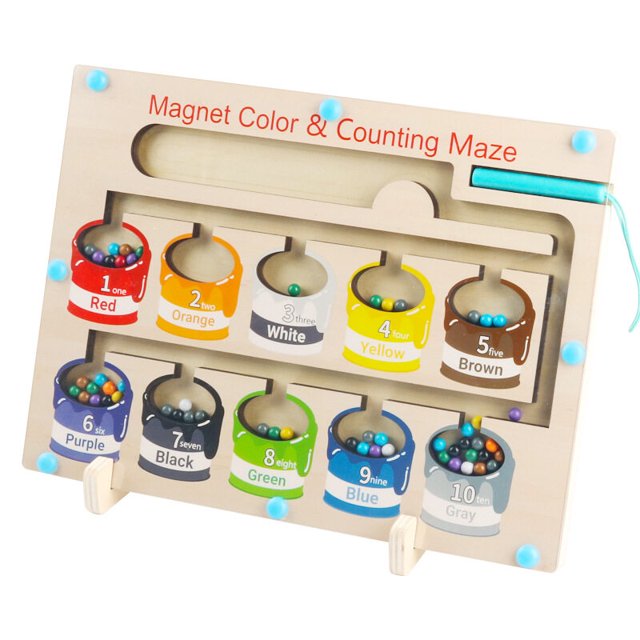Cpc-laberinto de números de color magnético, tablero magnético de madera, rompecabezas para contar