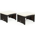 thumbnail image 1 of Patiojoy 2 PCS Outdoor Wicker Ottoman Patio Rattan Furniture Metal Footrest Seat Square Footstool with Cushion White, 1 of 7