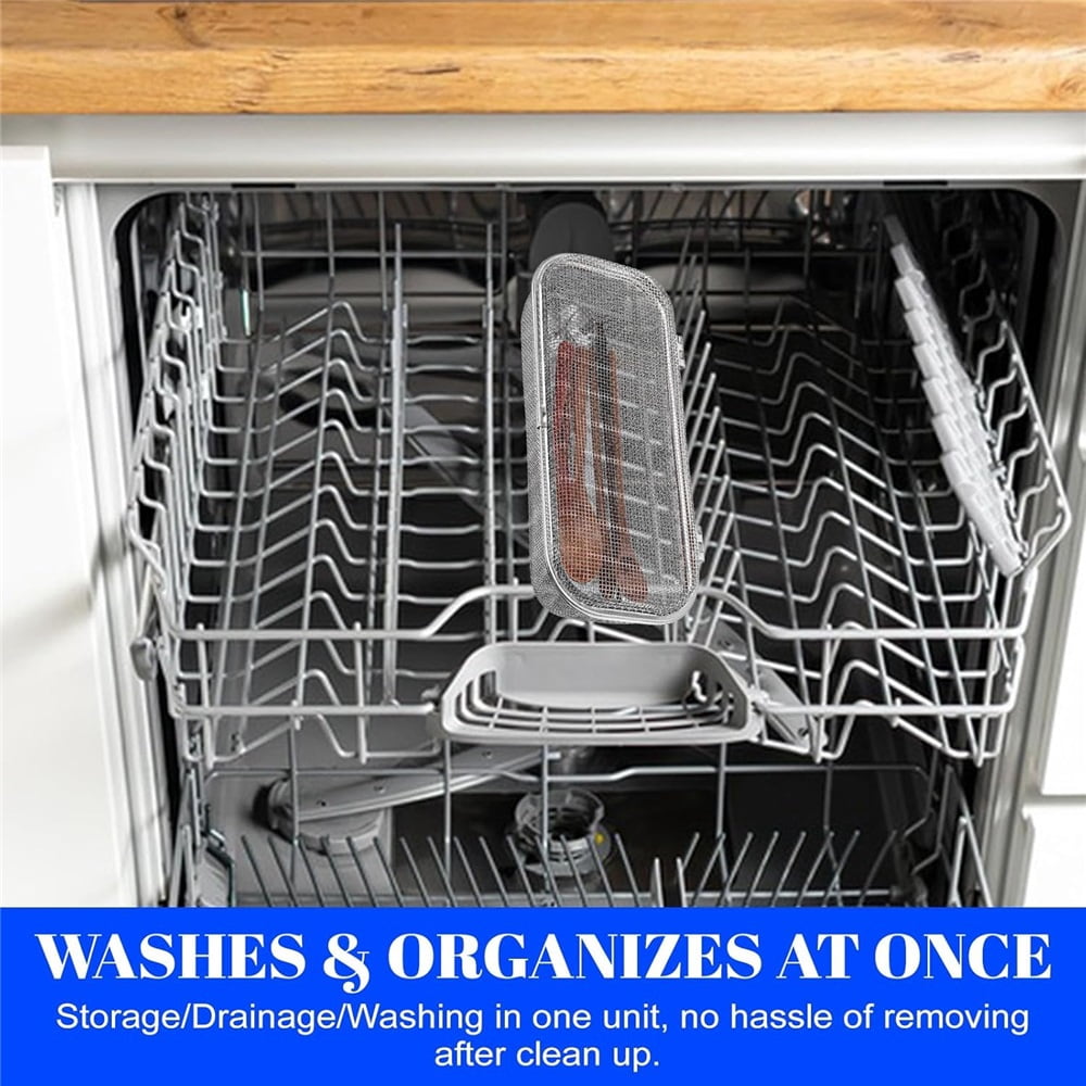 Dishwasher Chopstick Basket for Small Items, Stainless Steel Utensil Holder for Dishwasher with Mesh Design, Replacement Silverware Organizer (10.4" L x 4.5" W x 3" H)