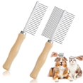 thumbnail image 2 of UYGDUY-2 Pcs Dog Metal Combs Cat Wooden Handle Grooming Combs Stainless Steel Hairbrush Double Side Metal for Pet Dog Grooming Brush Pet Flea Hairbrush for Long Short Hair Fur Brush Tool, 2 of 4