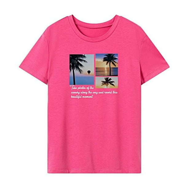 Camiseta para Mujer Cuello Redondo Camiseta Ropa Deportiva Verano Tops para Senderismo Caminar Deportes S
