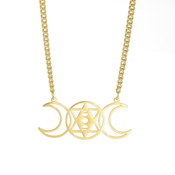 EUEAVAN Triple Moon Pendant Necklace Stainless Steel Pagan Jewelry Gift Gold