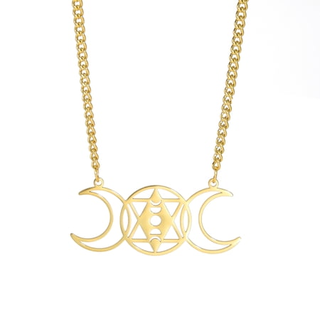 EUEAVAN Triple Moon Pendant Necklace Stainless Steel Pagan Jewelry Gift Gold
