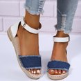 thumbnail image 2 of Sandals for Women Flat Denim Cloth Band Open Toe Sandal Buckle Ankle Strap Espadrille Sandals Vacation Beach Shoes, 2 of 5