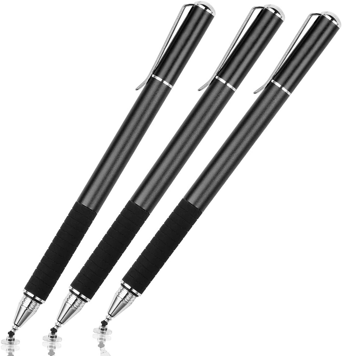 Pack of 2, Mixoo 2-in-1 Precision Disc & Fiber Tip Stylus with 6 Extra Replaceable Tips for Tablet/iphone/Computer/ipad & Capacitive Touch Screen Devices Black/Black 