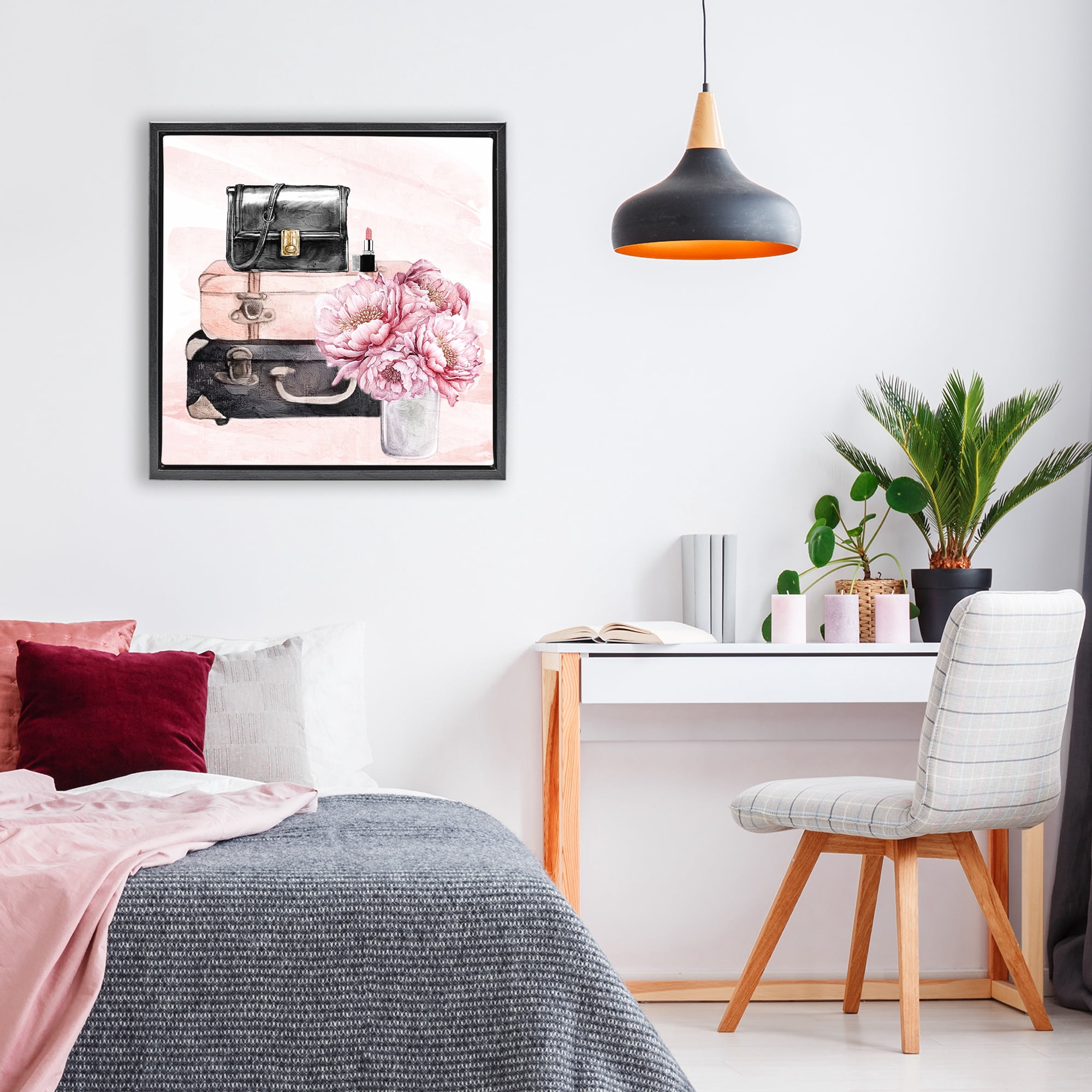 Stupell Industries Glam Time Stacked Bags Black Framed Floater Canvas Wall Art, design by Kim Allen