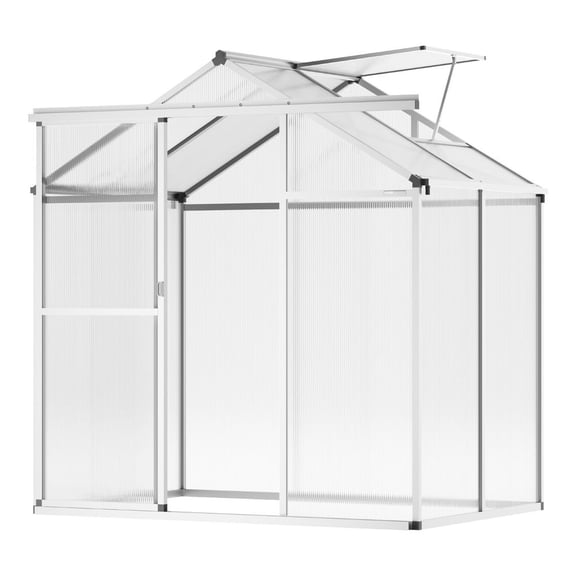 Polycarbonate Greenhouse 6x4 Ft, Walk-in Garden Greenhouse, Aluminum Frame with Vent, Sliding Door, UV Protection for Backyard Plants