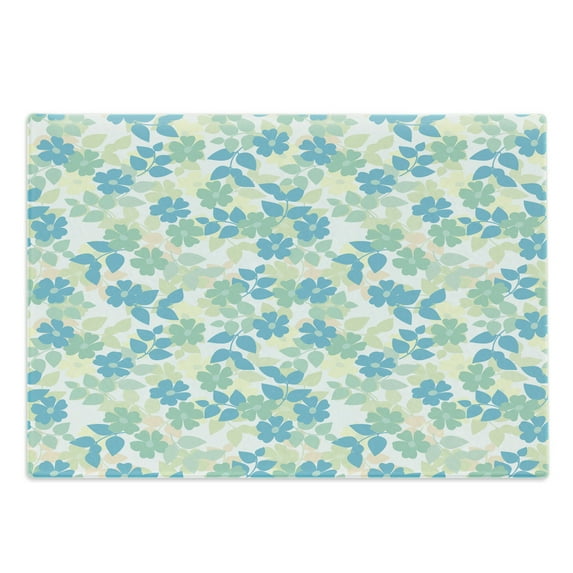 Flower Cutting Board, Flowers Leaves Vintage Style Classic Nostalgia Summertime Art, Decorative Tempered Glass Cutting and Serving Board, Large Size, Almond Green Pale Yellow, by Ambesonne
