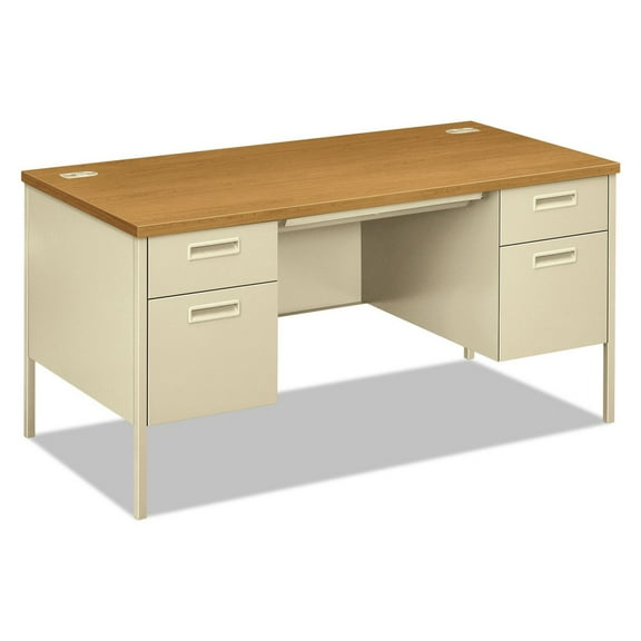 HON Metro Classic Double Pedestal Desk - 4-Drawer 60" x 30" x 29.5" - 4 x Box Drawer(s), File Drawer(s) - Double Pedestal - Square Edge - Material: Steel - Finish: Harvest, Putty