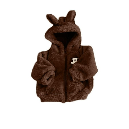 Hduncf Baby Boys Girls Fleece Jackets Zip Up Hoodies Cute Bear Coats Warm Winter Fuzzy Jacket Newborn Baby Outwear Brown 12 Months