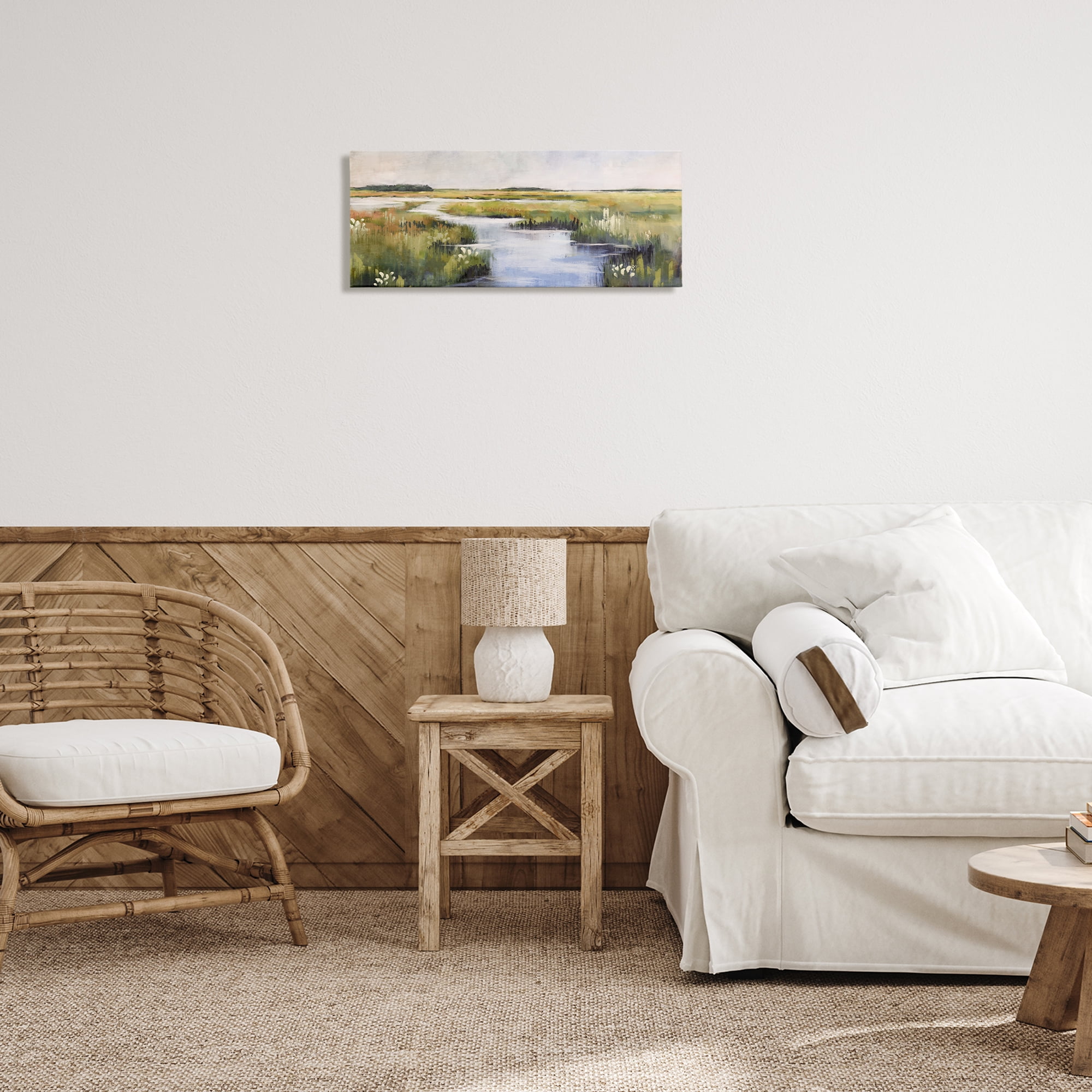 Stupell Industries River Through Marshlands Landscape & Nature Painting Wrapped Canvas Art Print Wall Art, 24 x 10
