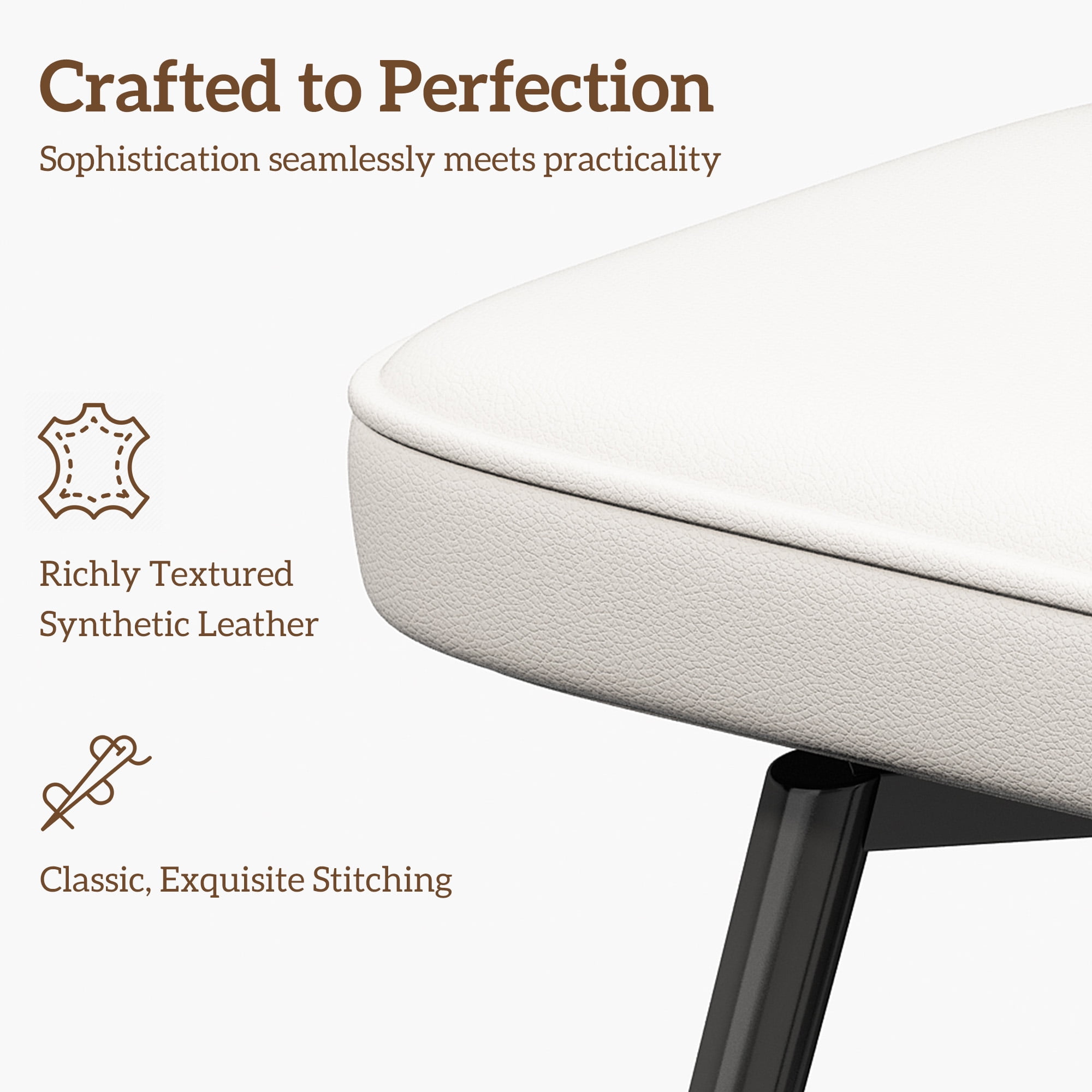 Ninecer Bar Stools Set of 2, Kitchen Counter stools with Backs and Metal Legs, 26" White Leather Swivel Barstools for Counter Height