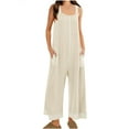 thumbnail image 4 of Wiyuqeen Waffle Jumpsuits for Women Sleeveless Crew Neck Wide Leg Rompers Solid Vintage Overalls Cropped Pants with Pocket Memorial Day Gifts, 4 of 7