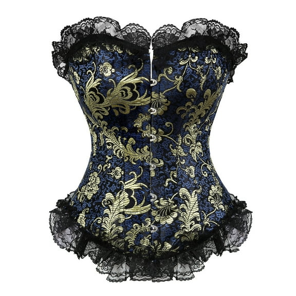 Grebrafan Gothic Corset Clubwear Tight Lace Bustier Top Blue XXL