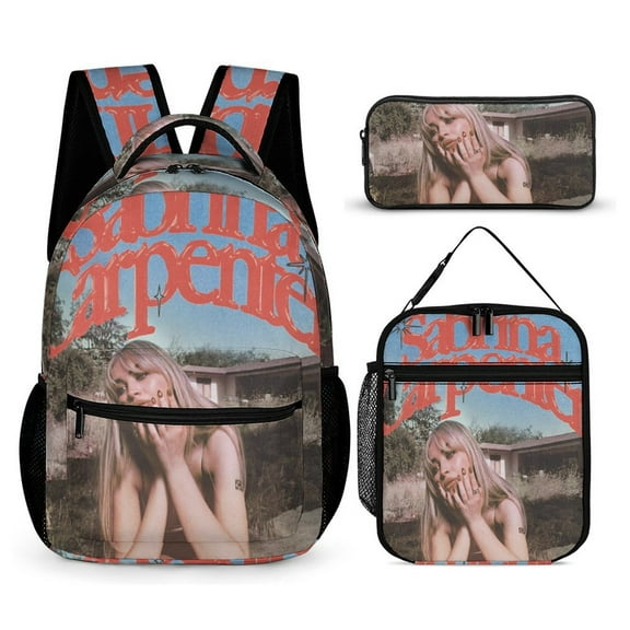 Sabrina Backpack Carpenters 17 Inch 3 Piece Set with Insulated Lunch Bag and Pencil Case, Bookbag Laptop Backpack Cartoon Durable Lightweight Casual Backpack