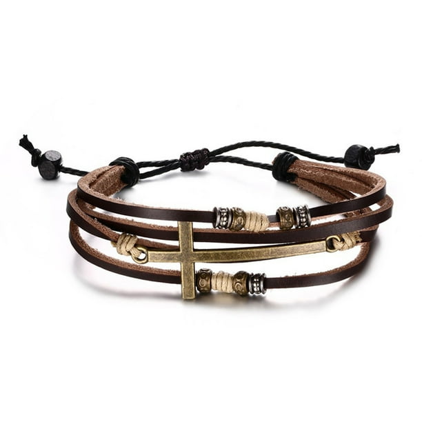 Leather cross 2024 bracelet womens