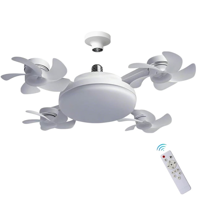 Remote-Controlled LED Ceiling Fan Light with 3 Color Modes (3000K/4000K/6000K), 3-Speed Wind (Soothing/Soft/Powerful), 10%-100% Brightness Dimmable, E27 Socket Compatible, PC+ABS Plastic Body,
