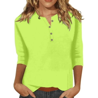 DondPO Womens tops Women's Fashion Button Up 3/4 Length Sleeve Solid Color T Shirt Shirt top Shirts for Women Blouses for Women Green S Clearance！