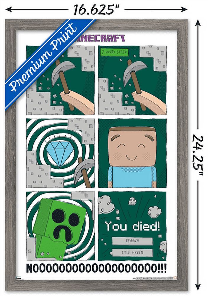 Minecraft - Simple Comic Steve Creeper Wall Poster, 14.725" x 22.375" Framed
