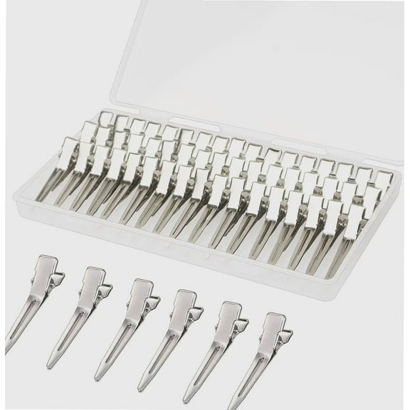 60 Pcs Metal Duck Billed Hair Clips for Women Styling Sectioning, 1.77" Silver Hairdressing Single Prong Curl Clips with Storge Box, Alligator Clips Hair Pins for Hair Salon, Barber, DIY