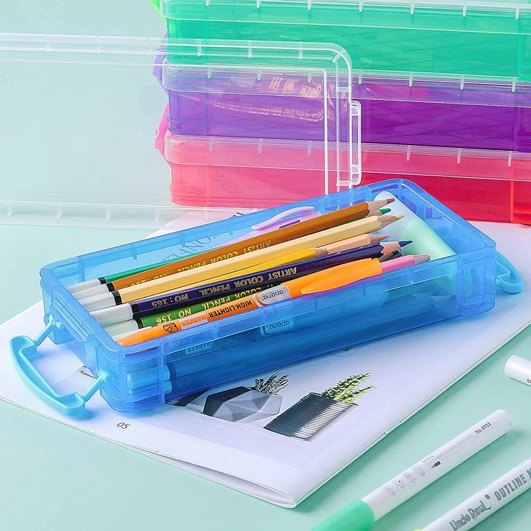 GAMENOTE Plastic Pencil Case Box with Lid Snap Closure, Large Capacity  School Supplies Storage Organizer Box for Kids (1)