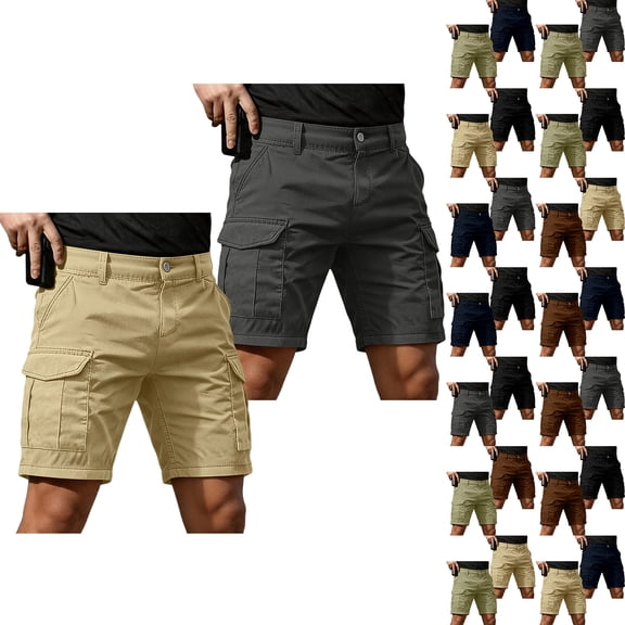 2 Pack Mens Cargo Shorts Casual Elastic Waist Twill Work Shorts Vintage Classic Relaxed Fit Hiking Tactical Short Pants with Multi Pockets Complexion 3XL