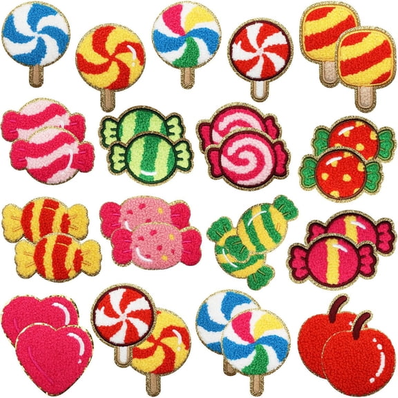 30pcs Cartoon Lollipop Cartoon Kids Embroidered Patches, Sew/Iron On Repair Applique Embroidery Patches for T-Shirt, Jackets, Jeans, Vests,Hats, Backpacks,Bags